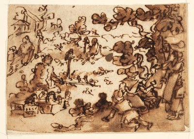 Skitsebog Side med Fugle-baiting af Jan van der Straet, called Stradanus