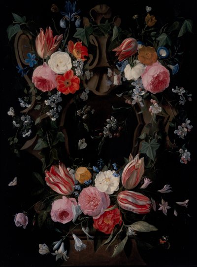 En krans af blomster af Jan van the Elder Kessel