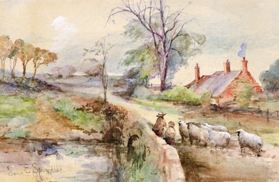 En landevej (akvarel) af Jane Elizabeth Spindler