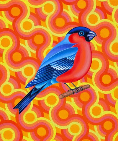 Bullfinch, 2023 (olie på lærred) af Jane Tattersfield