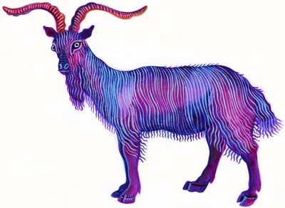 Geden Stenbukken, 1996, (blæk og gouache) af Jane Tattersfield