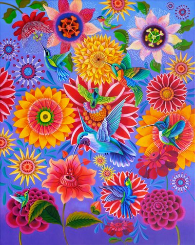 Hummingbirds, 2024 (olie på lærred) af Jane Tattersfield