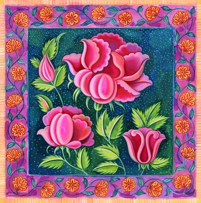 Lyserøde blomster, 1997, (blæk og gouache) af Jane Tattersfield