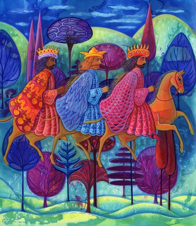 De tre kongers jul, 2004, (blæk og gouache) af Jane Tattersfield
