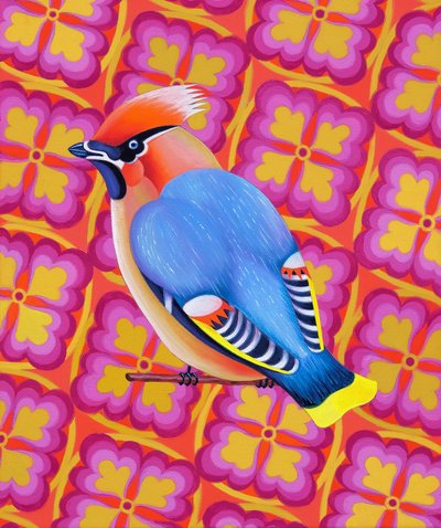 Waxwing, 2023 (olie på lærred) af Jane Tattersfield