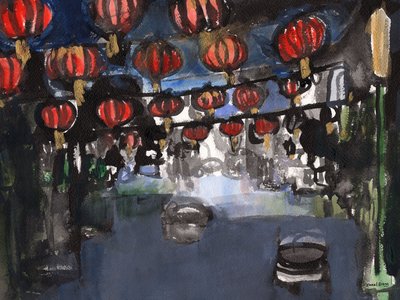 Chinatown, ca. 2023 (sumi-blæk, akvarel på papir) af Janel Bragg