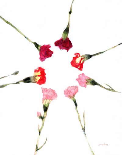 Circular Carnations, ca. 2019 (akvarel og kasein på papir) af Janel Bragg