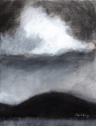Cloud over Guemes Island, ca. 2020 (kul, blæk og gesso på papir) af Janel Bragg