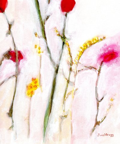 Floral in Orange and Lilac, ca. 2019 (akvarel og kasein på papir) af Janel Bragg