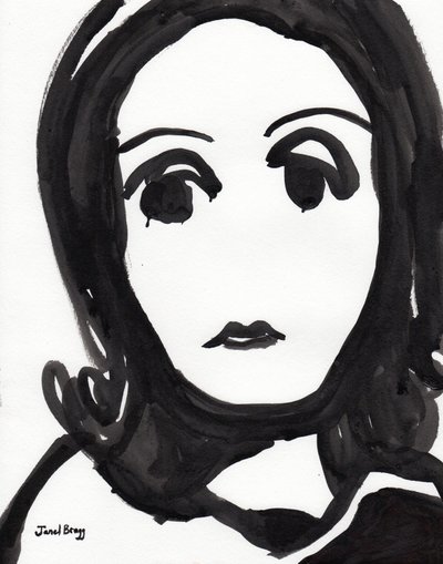 Greta Garbo-illustration i sort og hvid, ca. 2000 (blæk på papir) af Janel Bragg