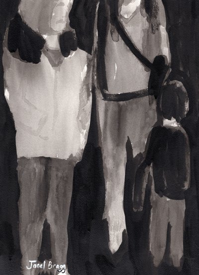 Holiday Shoppers, ca. 2017 (blæk på papir) af Janel Bragg