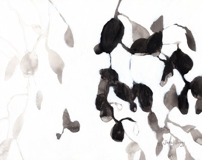 Leaves in Black and White, ca. 2018 (blæk og gesso på papir) af Janel Bragg