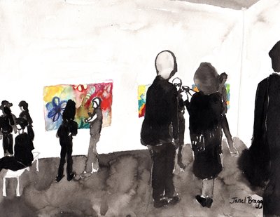 My Gallery Opening, ca. 2015 (blæk og akvarel på papir) af Janel Bragg