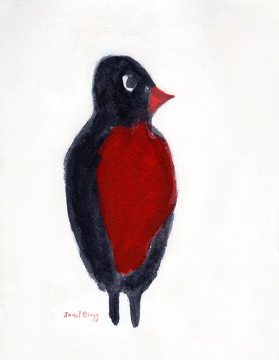 Robin Red Breast Hunting, ca. 2025 (vandmedie på papir) af Janel Bragg