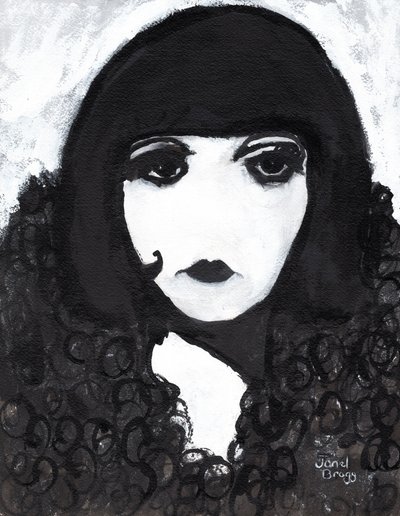 Siren in a Faux Fur Coat, ca. 2020 (sumi-blæk og gesso på papir) af Janel Bragg
