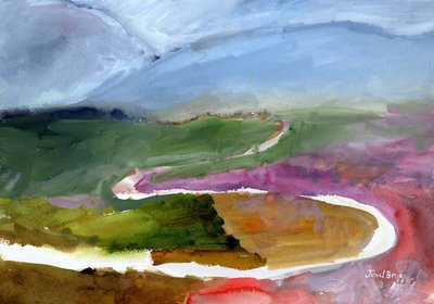 Skagit Valley Landscape, ca. 2019 (akvarel på papir) af Janel Bragg