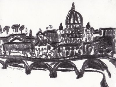 Peterskirken i Rom, ca. 2014 (kul på papir) af Janel Bragg
