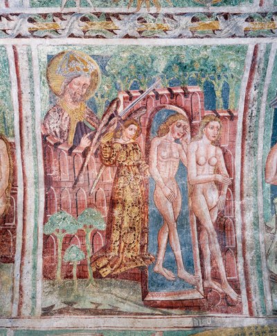 Hrastovlje befæstede kirke, Treenighedskirken, Adam og Eva fordrevet fra Paradiset (1490), detaljer fra fresker af Janez Iz Kastva, Slovenien af Janez Kastav