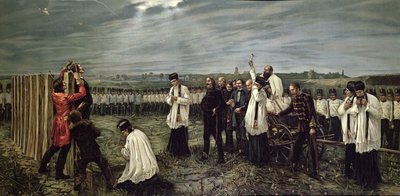 Østrigernes henrettelse af ungarske officerer i Arad, Ungarn den 6. oktober 1849, 1893 (chromolitho) af Janos Thorma