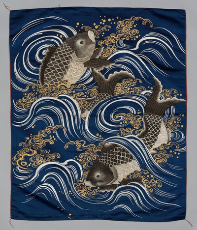 Gaveomslag (Fukusa) med karper i bølger af Japan, Meiji period