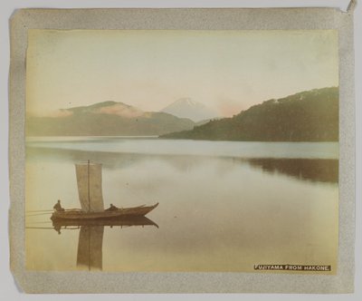 Fujiyama fra Hakone, Kanagawa-præfekturet, Japan (håndfarvet s/h-billede) af Japanese Photographer