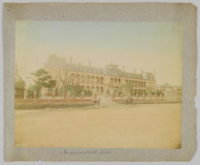 Imperial Hotel, Tokyo, Japan (håndfarvet sort/hvid foto) af Japanese Photographer
