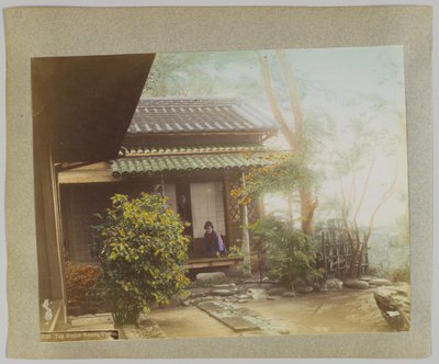 Tea House, Uyeno, Tokyo, Japan (håndfarvet sort/hvid foto) af Japanese Photographer