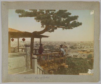 Udsigt over Tokyo fra Atago Hill, Japan (håndfarvet sort/hvid foto) af Japanese Photographer