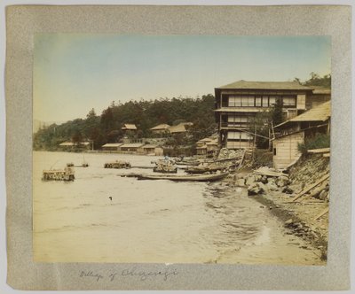 Village of Chuzenji, Nikko, Japan (håndfarvet sort/hvid foto) af Japanese Photographer