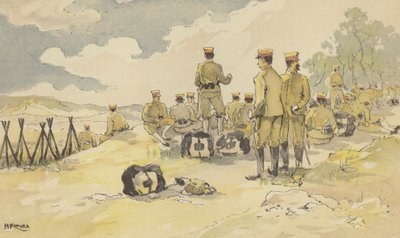 En bataljon af den kejserlige garde standser på vej til Liao-yang (chromolitho) af Japanese School
