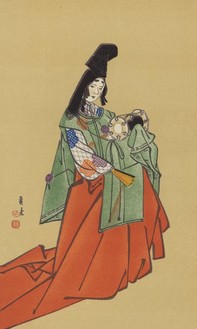 En Shirabyoshi, i Kamakura-regeringens tidsalder (chromolitho) af Japanese School