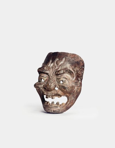 En Gigaku-maske af træ (træ) af Japanese School