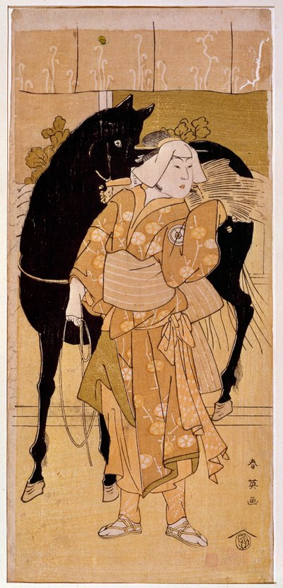 En skuespiller, der udfører en bonde og hans hest japansk print fra det 19. århundrede. Paris, Guimet-museet, Nationalmuseet for asiatisk kunst af Japanese School
