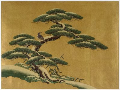 Bird in a Tree (wc mod guldjord på japansk papir) af Japanese School