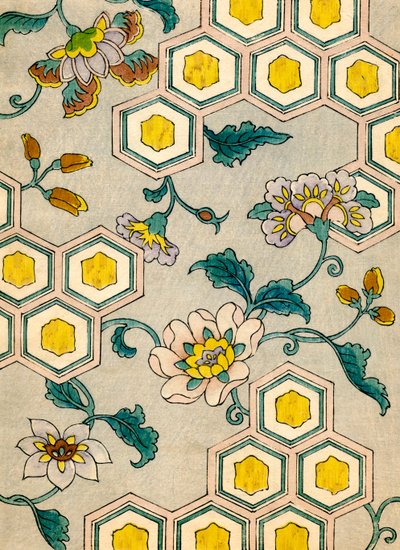 Blomster på en honeycomb baggrund af Japanese School