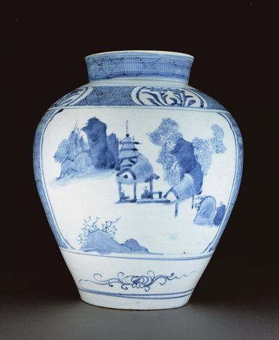 Blå og hvid vase (porcelæn) af Japanese School