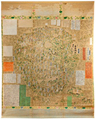 Buddhistisk verdenskort - Japansk skole akvarel og blæk fra det tidlige 18. århundrede - Adelaide, Art Gallery of South Australia, Australien af Japanese School