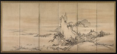 Chinese Landscape, en af et par seks-foldede skærme af Japanese School