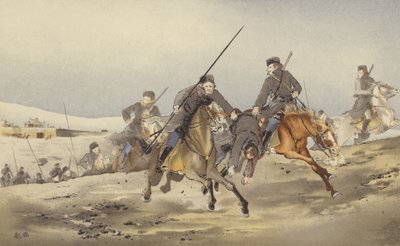 Kosakker løber væk med en såret (chromolitho) af Japanese School