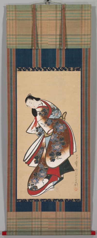 Courtesan, begyndelsen af 1700-tallet (hængende rulle, blæk og farve på papir) af Japanese School