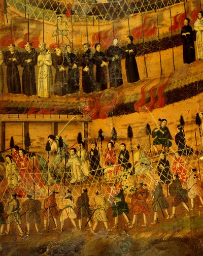 Detalje fra Jesuitternes martyrium i Japan i 1622 (akvarel på papir) af Japanese School