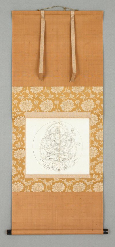 Tegning: Vajrasattva (repræsentant for alle
buddhaerne) og fire bodhisattvaer,
13. og begyndelsen af 14. århundrede (Hængende rulle: blæk på papir) af Japanese School