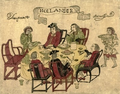 Hollandske VOC-ansatte får serveret et måltid af javanesiske tjenere i Deshima, 1790-1810 af Japanese School