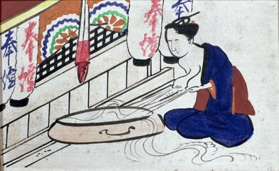 Ema (votivtavle) forestiller en kvinde, der udtrykker mælk af Japanese School