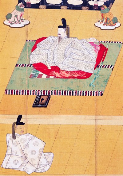 Kejser Go-Daigo og minister Fujifusa, træsnit, Kamakura-perioden (1185-1333), japansk civilisation af Japanese School
