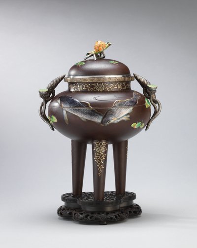 Emalje og blødt metal indlagt røgelse i jern, forseglet Koichi Shin (Takasaki Koichi), Meiji Period (jern, guld, sølv og emaljer) af Japanese School