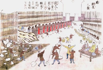 Fabrik til fremstilling af hvalprodukter, slutningen af det 19. århundrede (farvegravering) af Japanese School