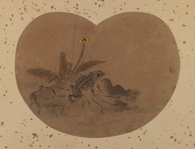 Fan-maleri af en frø (verso) (blæk og farve på papir) af Japanese School