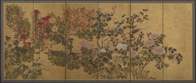 Blomster og en bæk, Skærme af Japanese School