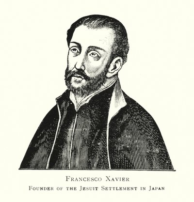 Francesco Xavier, grundlægger af jesuiterbosættelsen i Japan (litho) af Japanese School